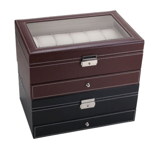 12 Grids Slots Double Layers PU Leather Watch Storage Box Professional Watch Case Rings Bracelet Organizer Box Holder