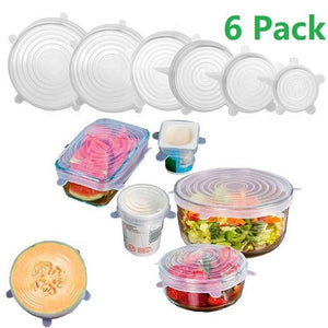 6 Silicone Storage Covers (6-Pack of Various Sizes Silicone Stretch Lids)