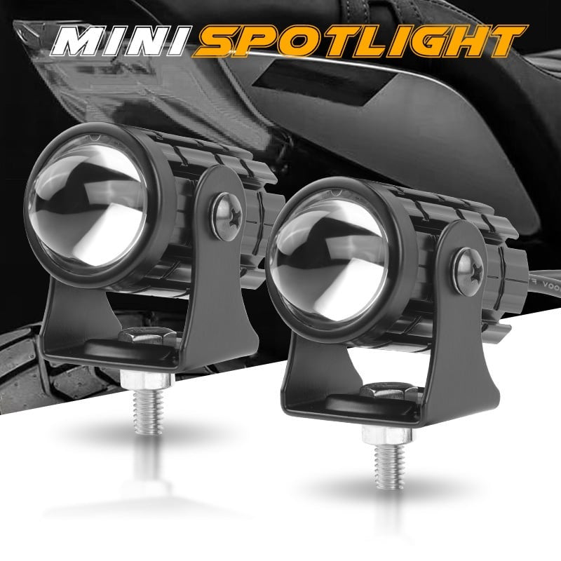 2 Color Mini Motorcycle Driving Lights White+Yellow Pair with Handlebar Switch Motor Spotlight Lamp