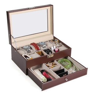 12 Grids Slots Double Layers PU Leather Watch Storage Box Professional Watch Case Rings Bracelet Organizer Box Holder