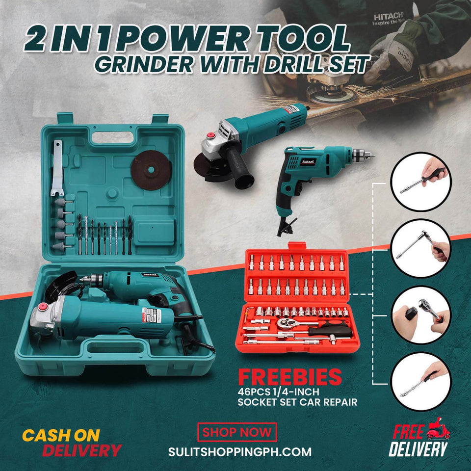 2 IN 1 POWER TOOL GRINDER WITH DRILL SET + FREE 46PCS SOCKET TOOL SET