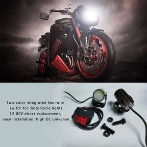 2 Color Mini Motorcycle Driving Lights White+Yellow Pair with Handlebar Switch Motor Spotlight Lamp