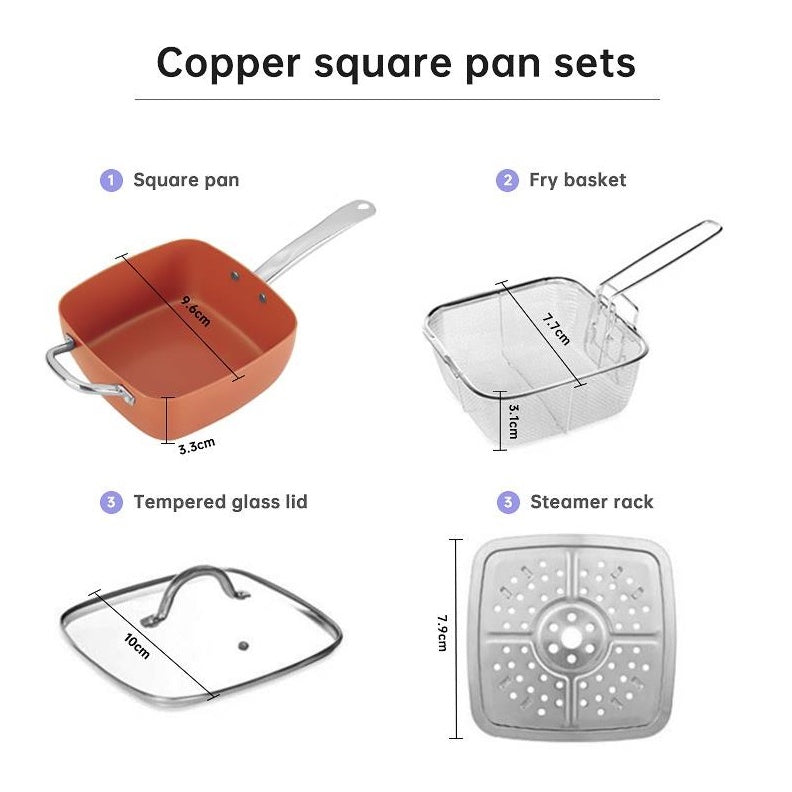 ALL PURPOSE SQUARE COPPER PAN SET (Authentic German Quality)