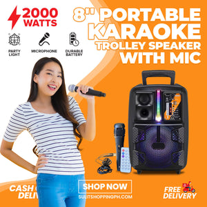 8 Inch Portable Karaoke Trolley Speaker with Microphone