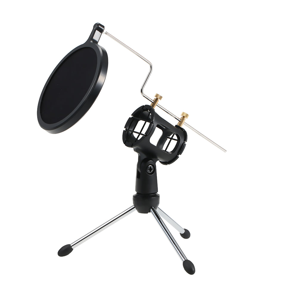 PORTABLE CONDENSER MICROPHONE SET ( WITH STAND, WINDSCREEN, FOAM COVERS, Y SPLITTER)