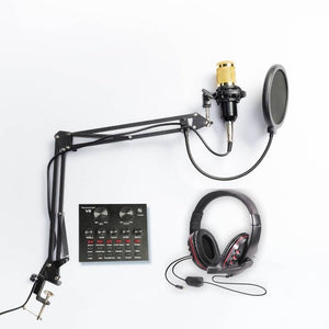 BM-800 CONDENSER MICROPHONE SET (W/ V8 Soundcard & Noise Cancelling Headphones)
